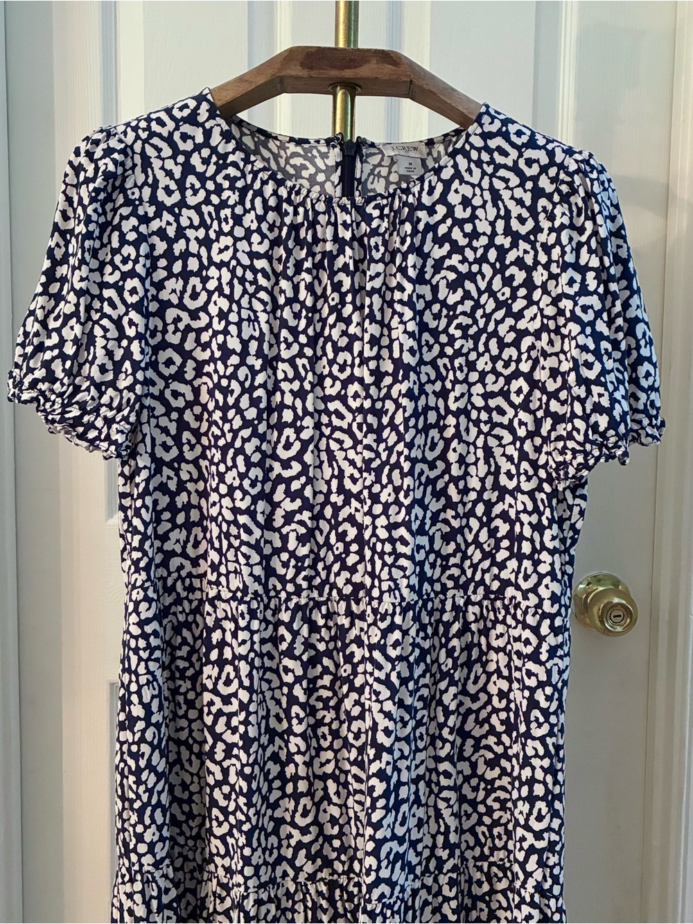 J. Crew Navy Blue Leopard Print Tiered Midi Dress - Picture 3 of 8